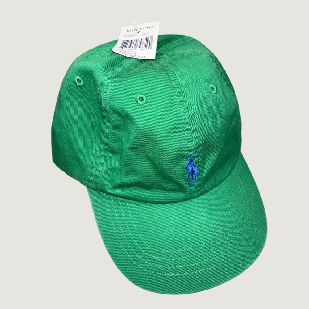 Polo Ralph Lauren Mens Green Cotton Chino Baseball Cap Blue Pony Leather Strap